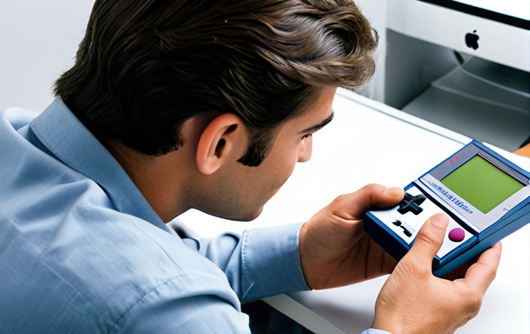 A professional, focused individual in modest, appropriate attire, carefully examining an old Game Boy cartridge with a thoughtful expression. The subject is seated at a clean, well-lit desk, with a classic Game Boy console subtly placed in the background, evoking a sense of nostalgia and preservation. The image features perfect anatomy, correct proportions, well-formed hands, and a natural pose. High-resolution, professional photography, natural lighting, safe for work, appropriate content, fully clothed, professional.