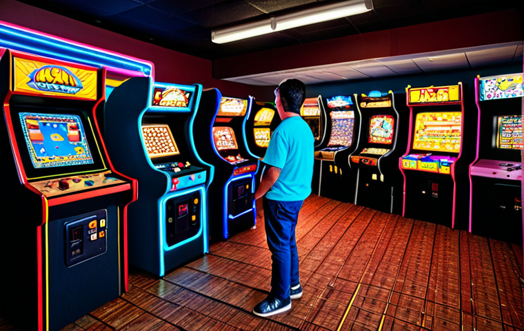 Retro Arcade Nostalgia** "A vibrant, retro-style arcade scene, featuring classic arcade cabinets like Pac-Man and Donkey Kong, fully clothed people of diverse ages are playing and enjoying themselves, the arcade has neon lights and a vintage feel, safe for work, appropriate content, perfect anatomy, natural proportions, family-friendly, professional photography, well-lit." **